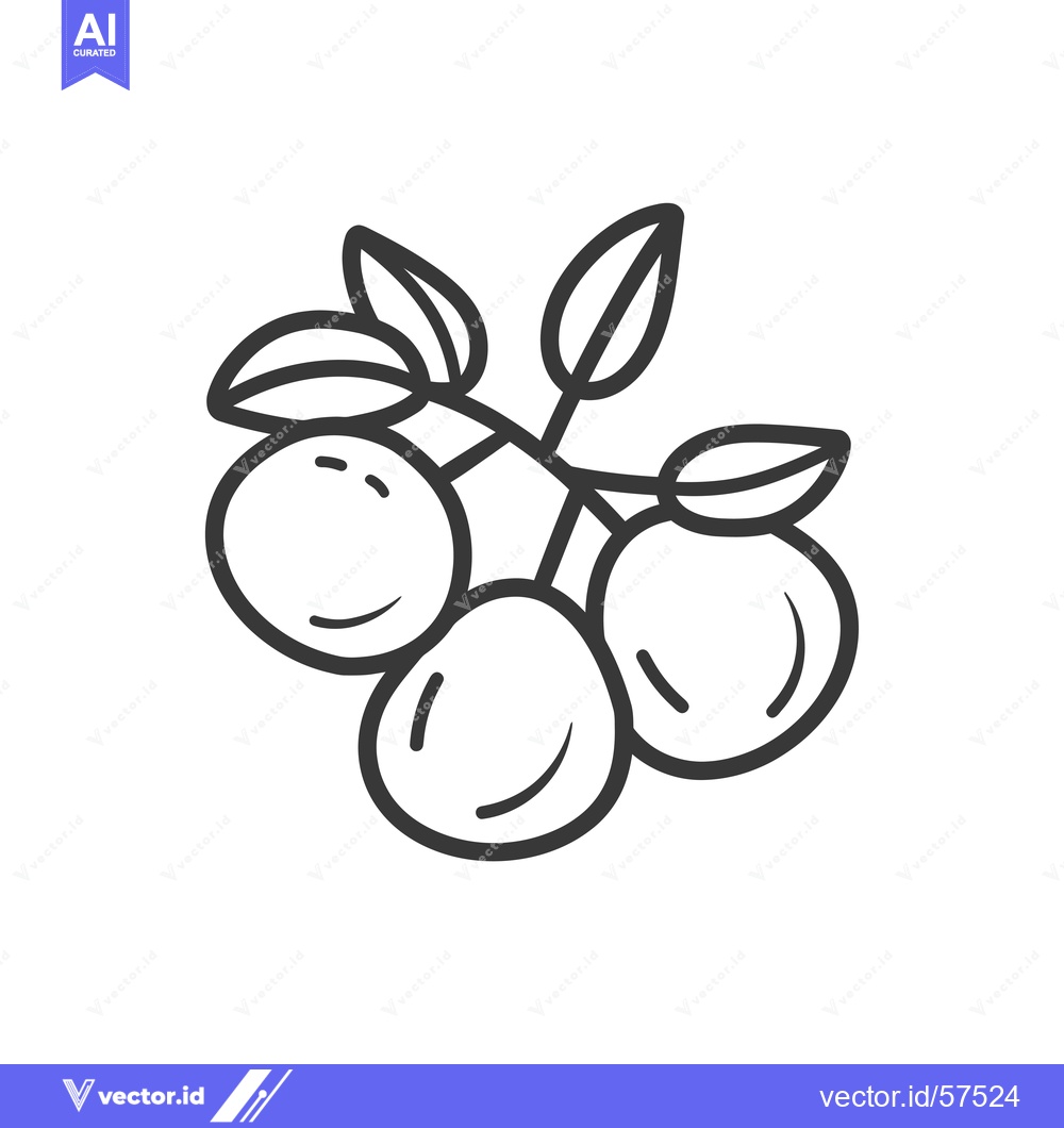 Premium Vector dari Line Drawing of Three Round Fruits on a Branch with Leaves