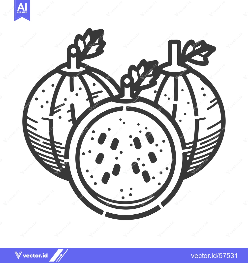 Premium Vector dari Line Drawing of Three Whole and Sliced Passion Fruits