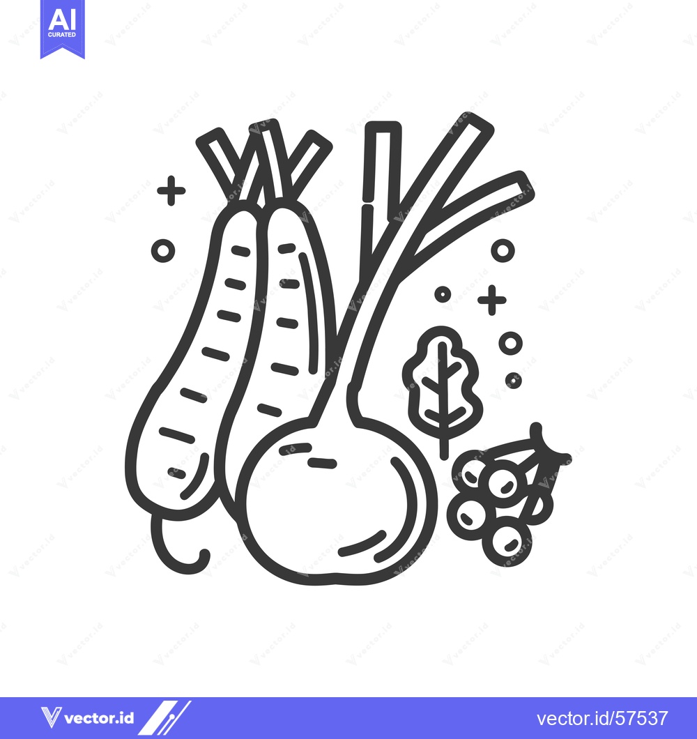 Premium Vector dari Line Drawing of Turnip, Carrots, Berries, and Leaf