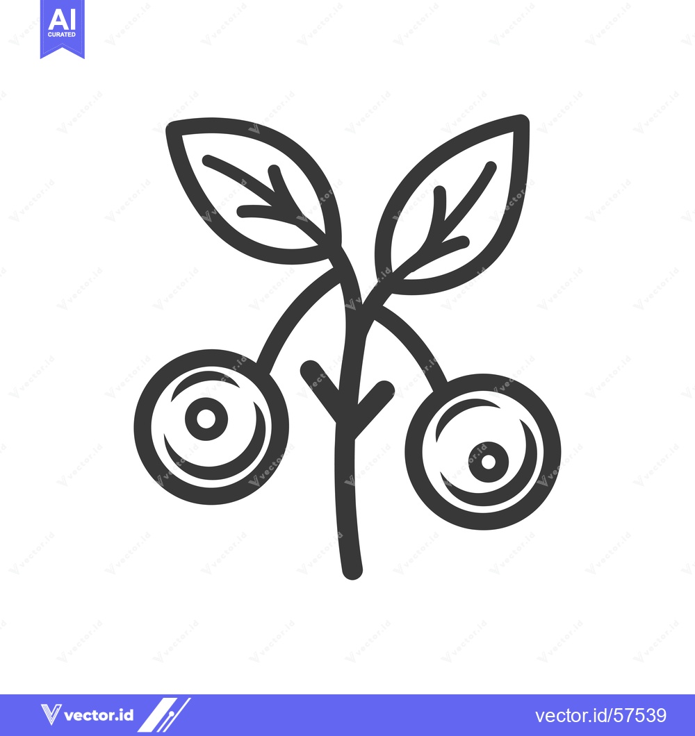 Premium Vector of Line drawing of two blueberries on a stem with leaves