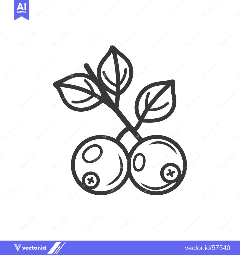 Premium Vector dari Line Drawing of Two Blueberries with Leaves