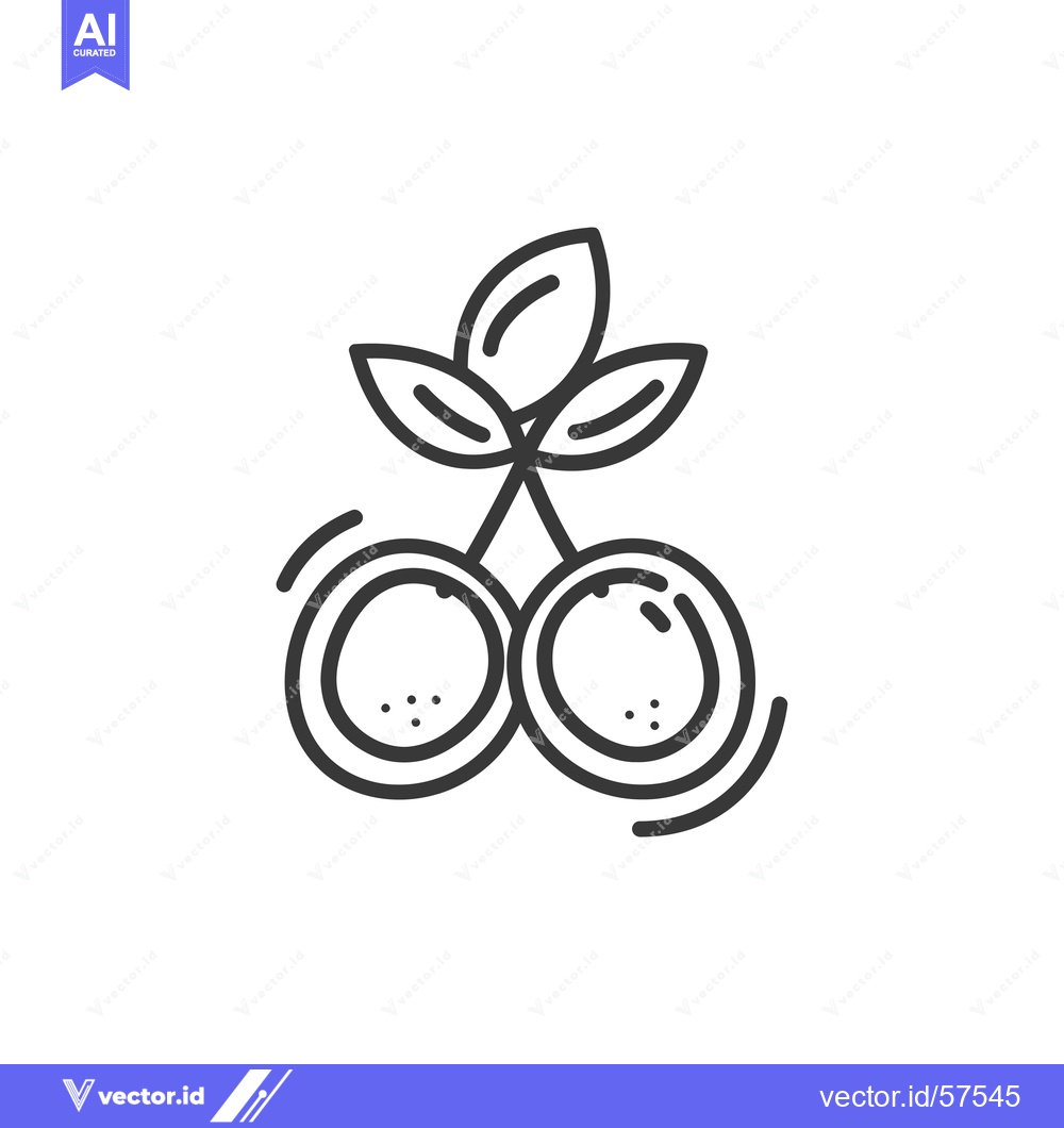 Premium Vector of Line Drawing of Two Cherries with Leaves