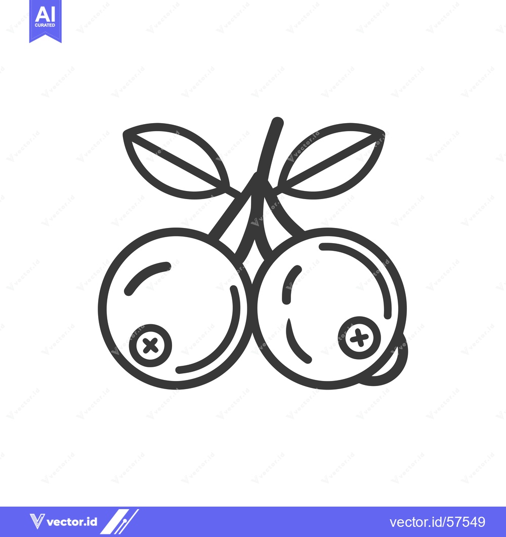 Premium Vector of Line drawing of two cranberries with leaves