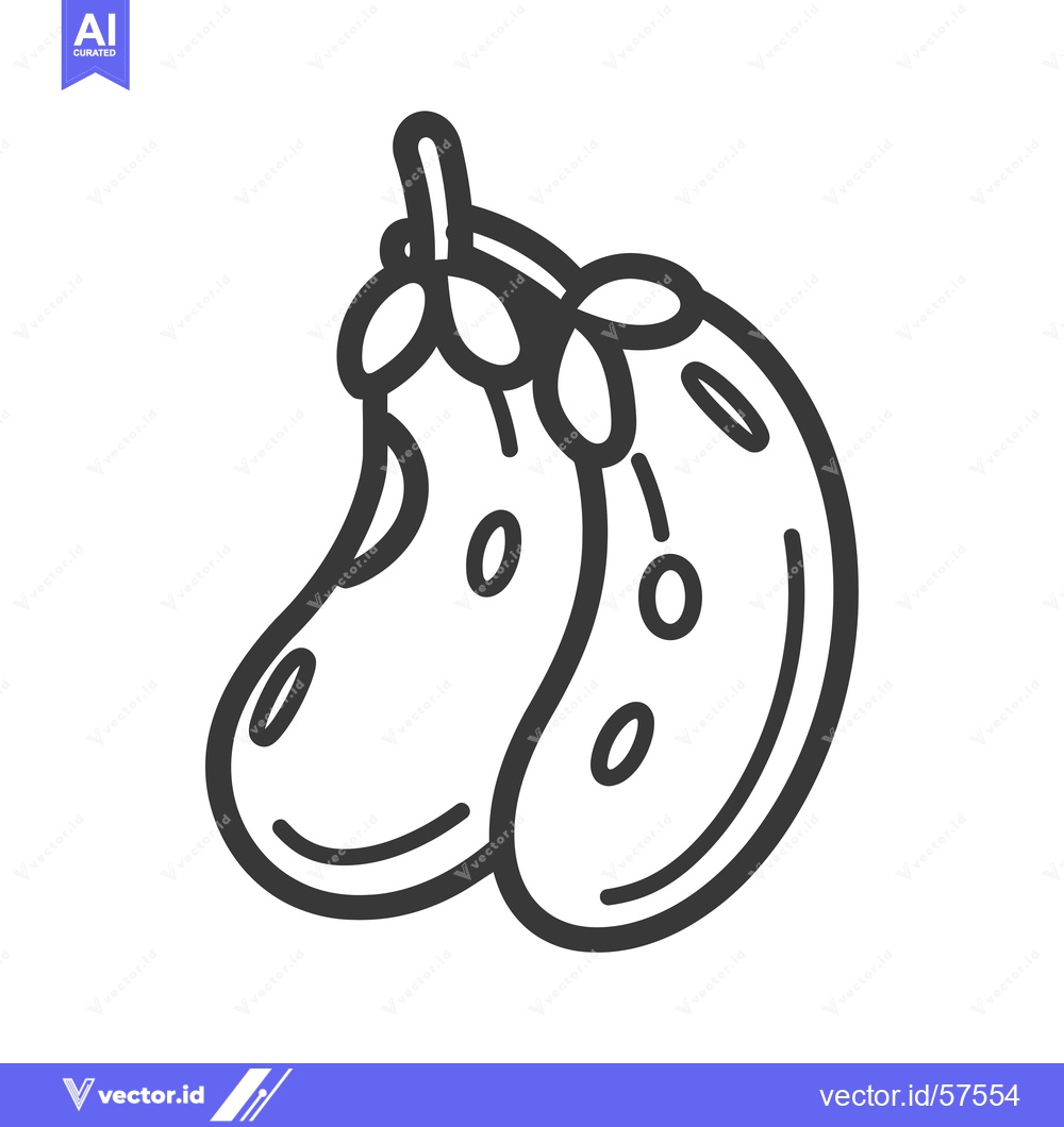 Premium Vector of Line Drawing of Two Eggplants with Stems
