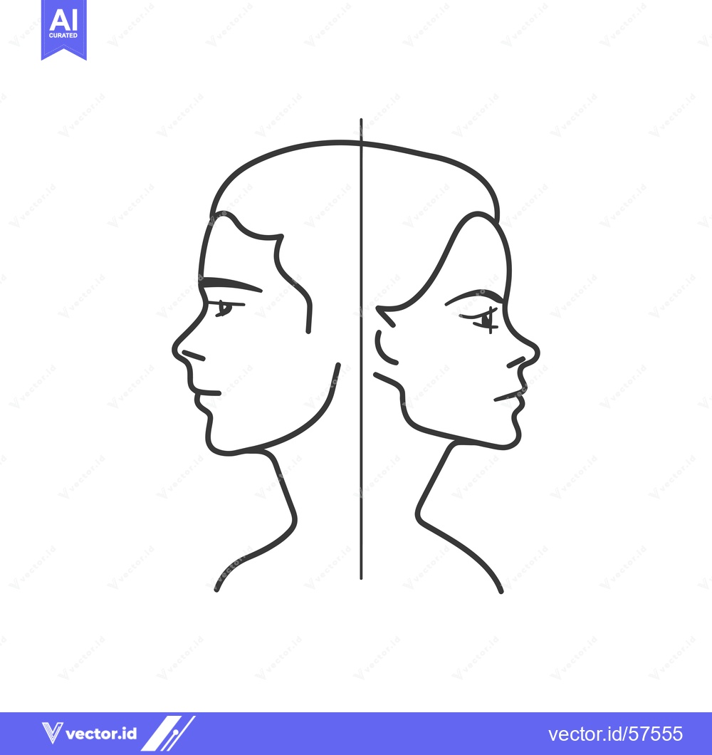 Premium Vector dari Line Drawing of Two Facing Profiles, Male and Female, Divided by a Lin