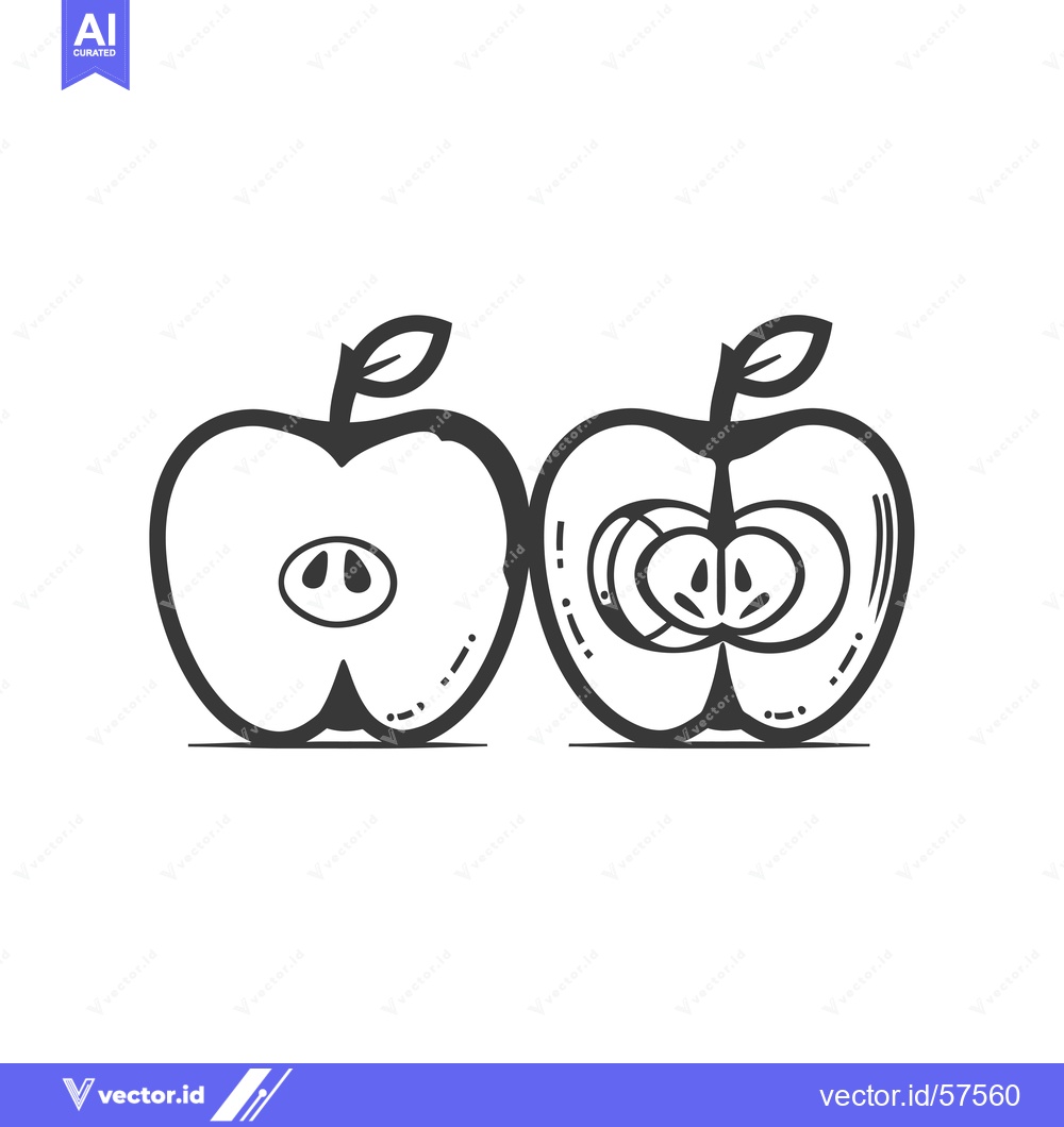 Premium Vector dari Line Drawing of Two Halved Apples with Different Internal Details