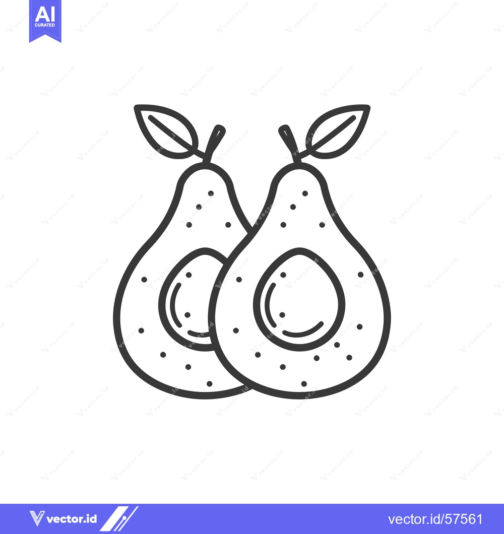 Premium Vector dari Line drawing of two halved avocados with leaves