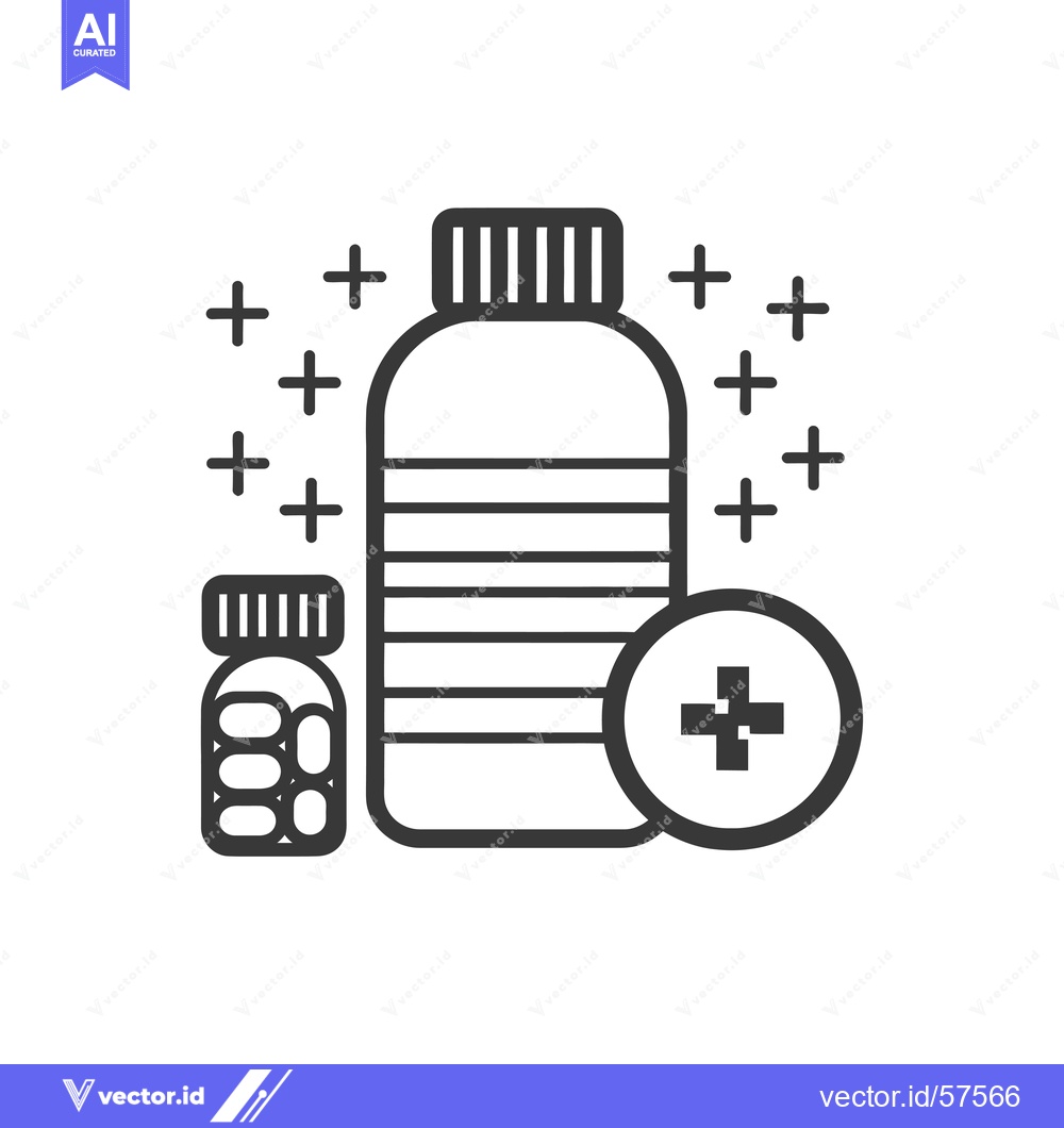 Premium Vector of Line drawing of two medicine bottles with pills and a plus sign