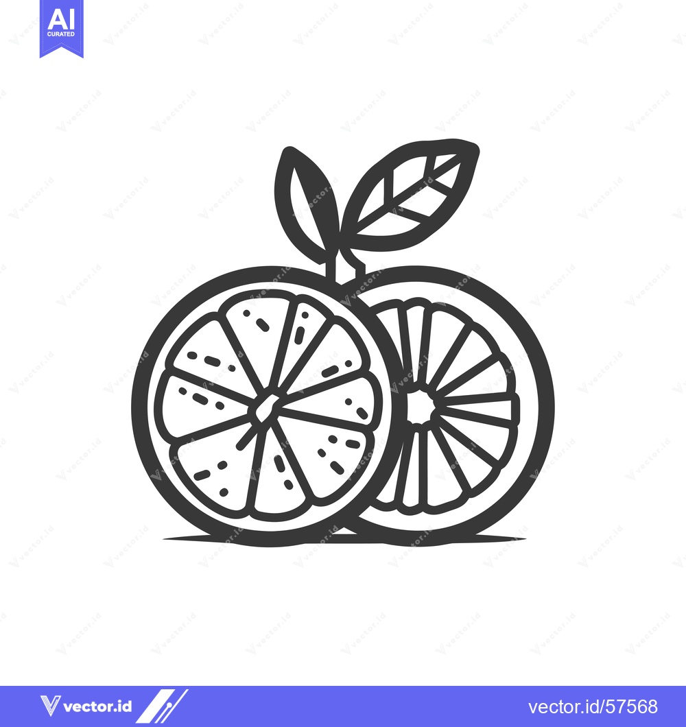 Premium Vector of Line drawing of two orange slices with a leaf