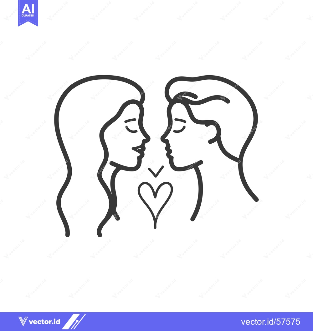 Premium Vector dari Line Drawing of Two People Facing Each Other with a Heart Between Them