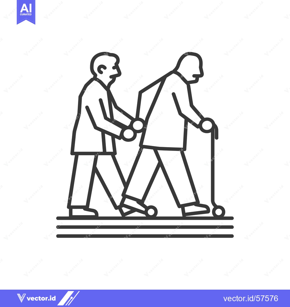 Premium Vector dari Line Drawing of Two People Walking, One Using a Cane