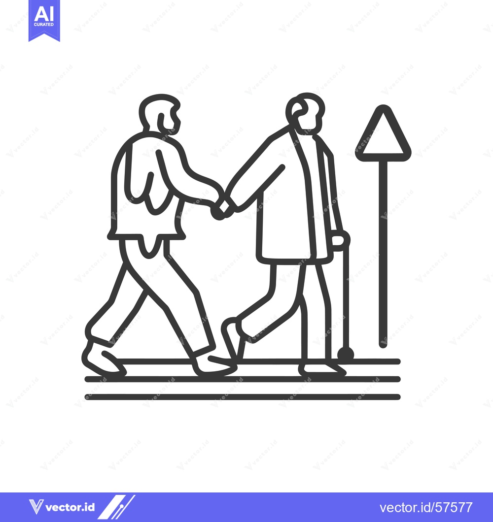 Premium Vector of Line drawing of two people walking, one with a cane, and a triangle si