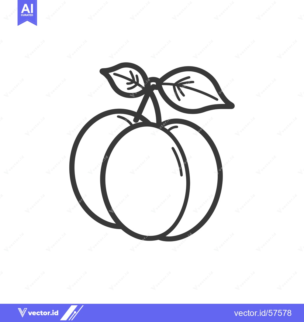 Premium Vector dari Line Drawing of Two Plums with a Stem and Leaf