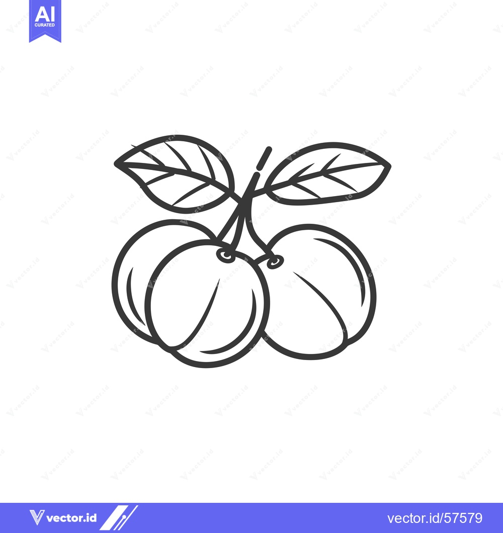 Premium Vector dari Line Drawing of Two Plums with Leaves
