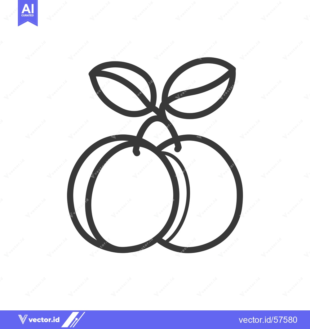 Premium Vector dari Line Drawing of Two Plums with Leaves