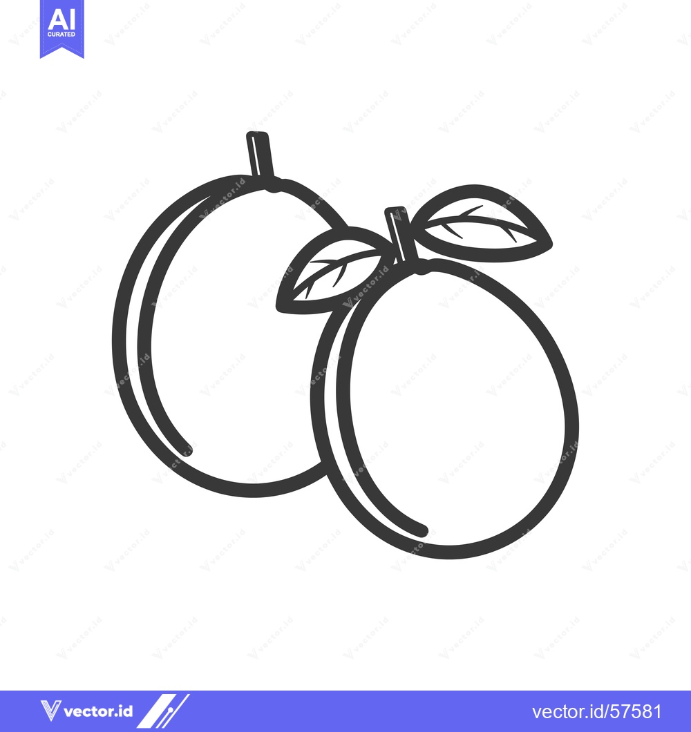 Premium Vector dari Line Drawing of Two Plums with Leaves