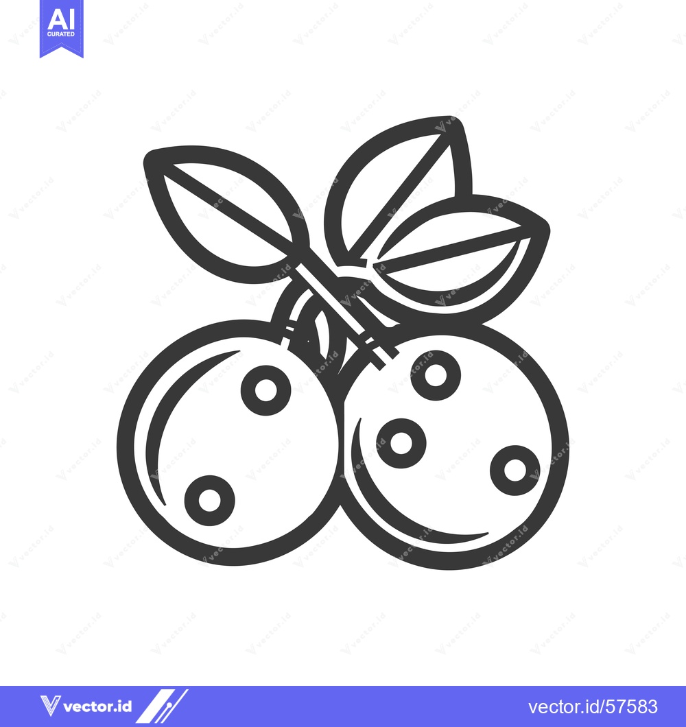 Premium Vector dari Line Drawing of Two Round Berries with Leaves