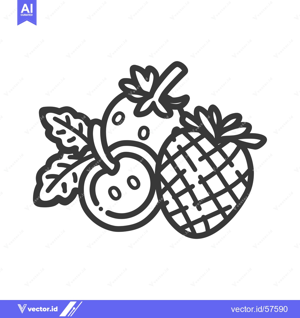 Premium Vector of Line Drawing of Two Strawberries and a Leaf