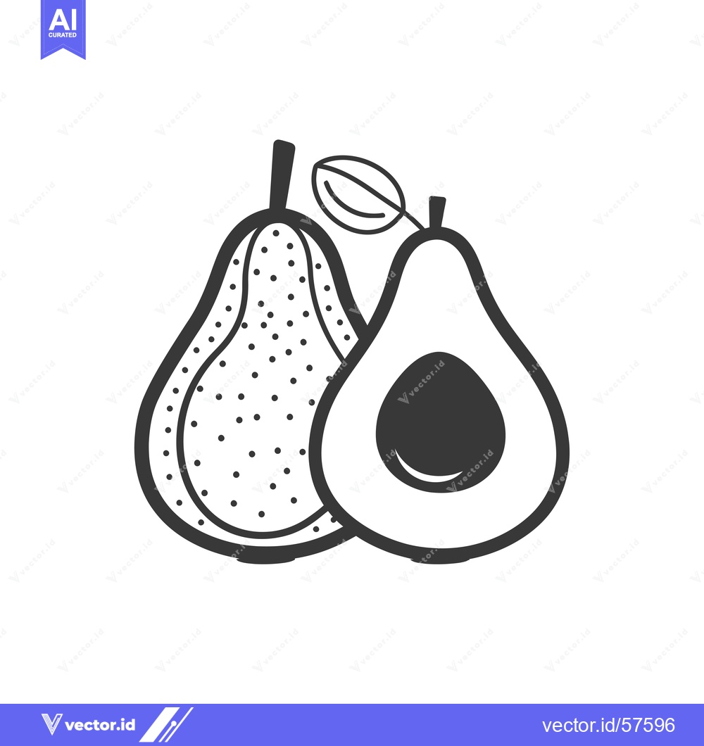 Premium Vector dari Line Drawing of Whole and Half Avocado with Leaf