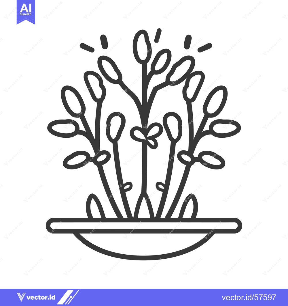 Premium Vector of Line Drawing of Willow Branches in a Bowl