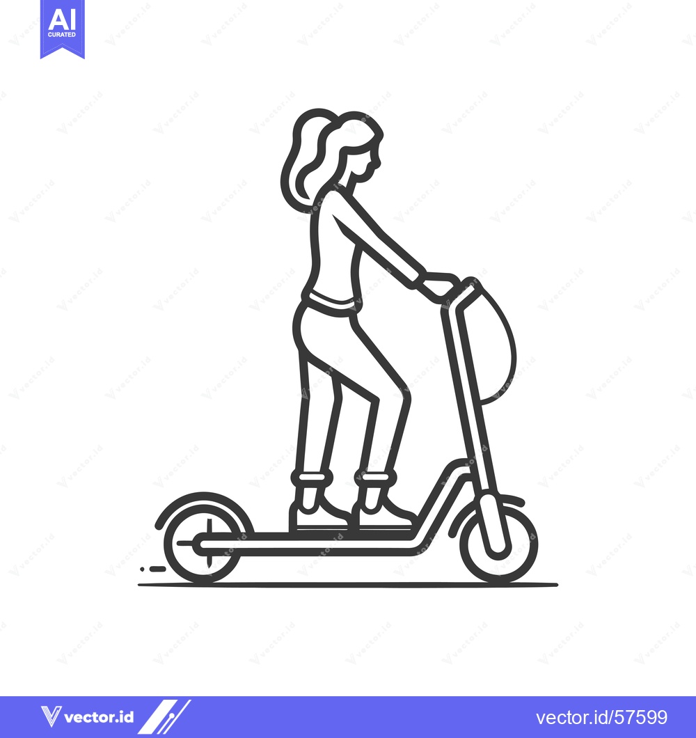 Premium Vector dari Line Drawing of Woman Riding Electric Scooter