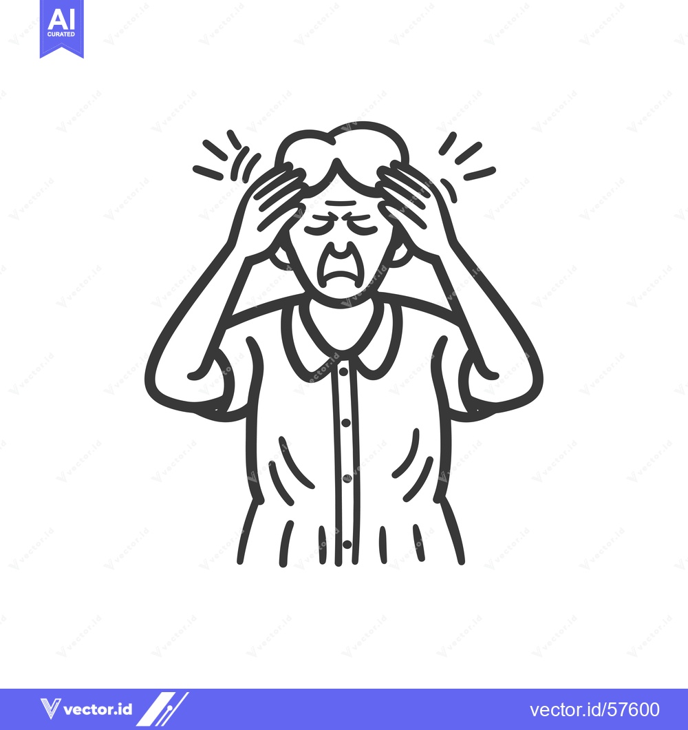 Premium Vector of Line Drawing of Woman with Headache Holding Her Head