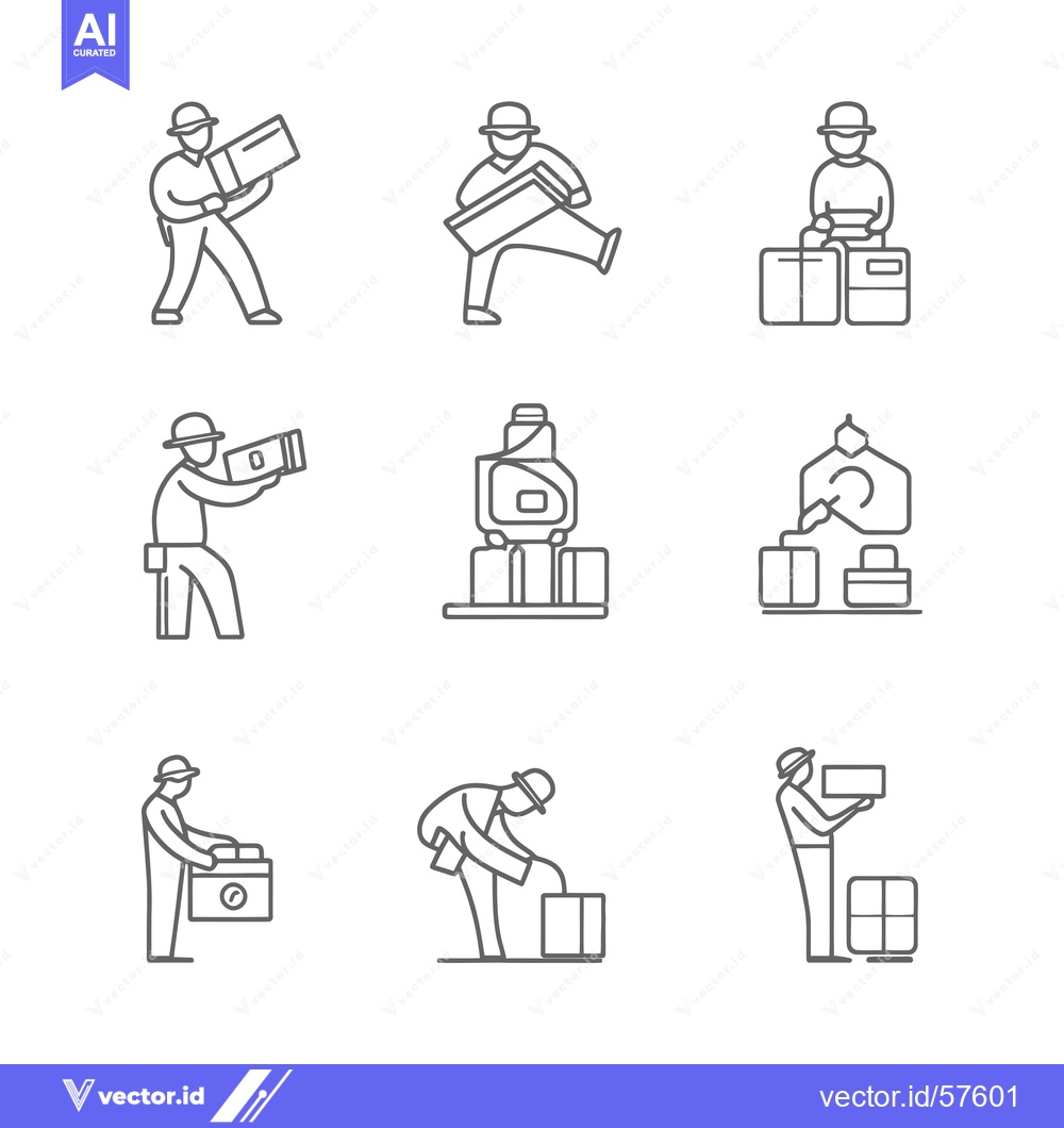 Premium Vector of Line Drawings Depicting Workers Handling Packages