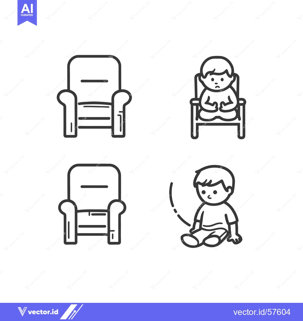 Premium Vector dari Line Drawings of a Boy Sitting in a Chair and on the Floor