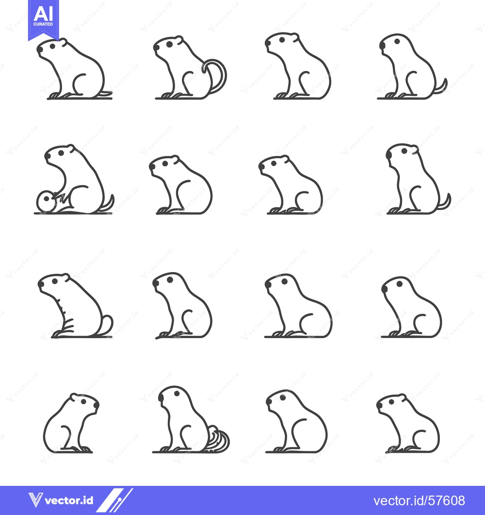 Premium Vector dari Line Drawings of a Sitting Groundhog in Different Positions