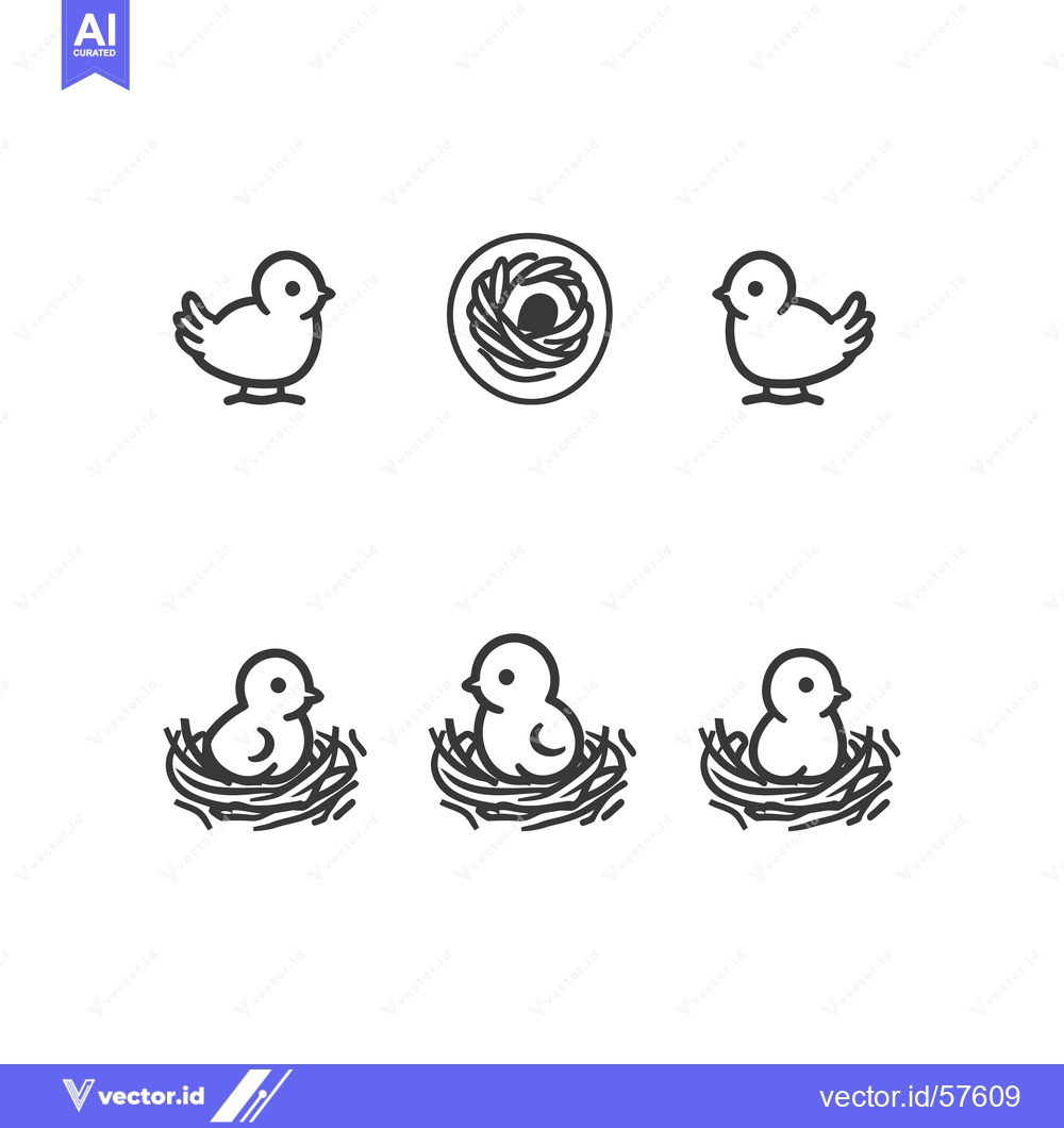 Premium Vector of Line Drawings of Baby Birds in Nests and Out of Nests