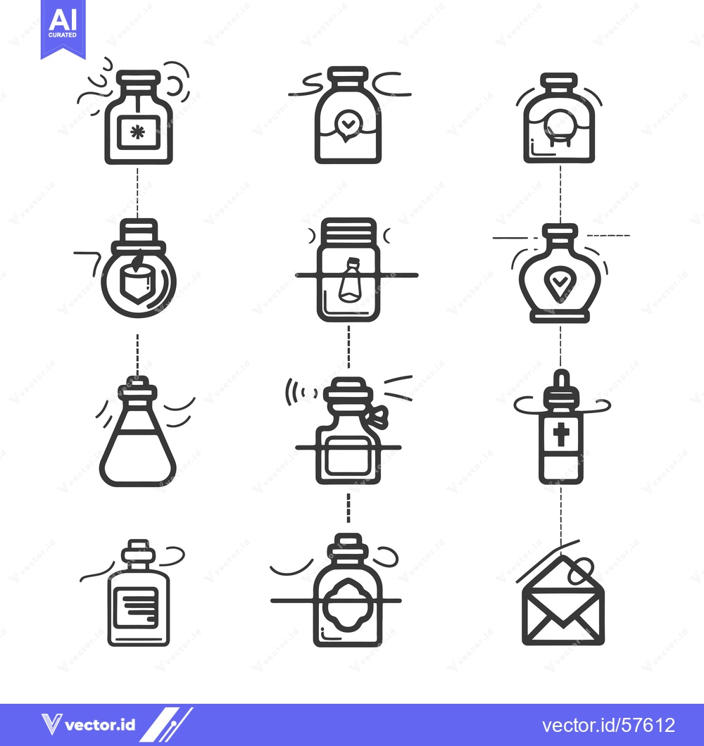 Premium Vector dari Line Drawings of Bottles and Jars with Various Objects Inside