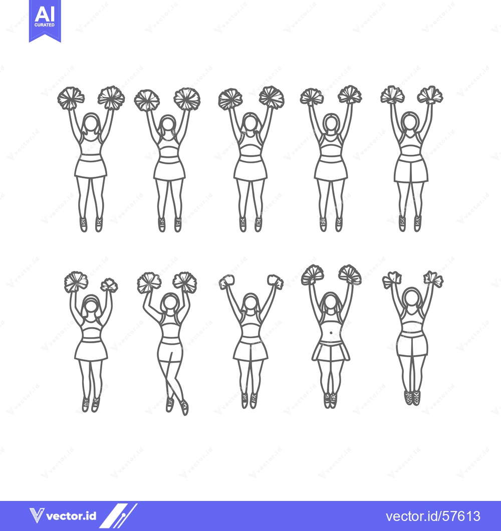 Premium Vector of Line Drawings of Cheerleaders with Pom Poms in Various Poses