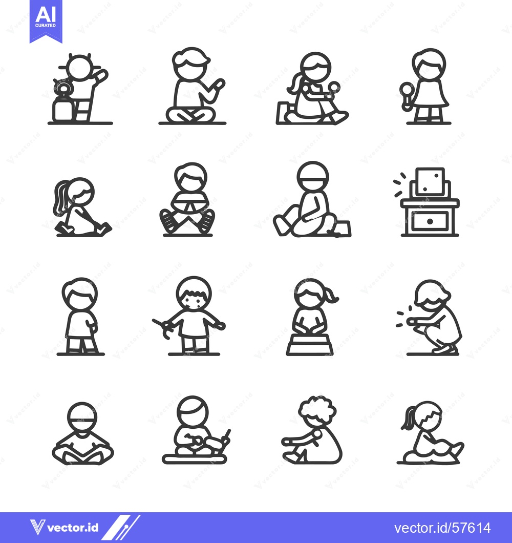 Premium Vector dari Line Drawings of Children Engaging in Various Activities