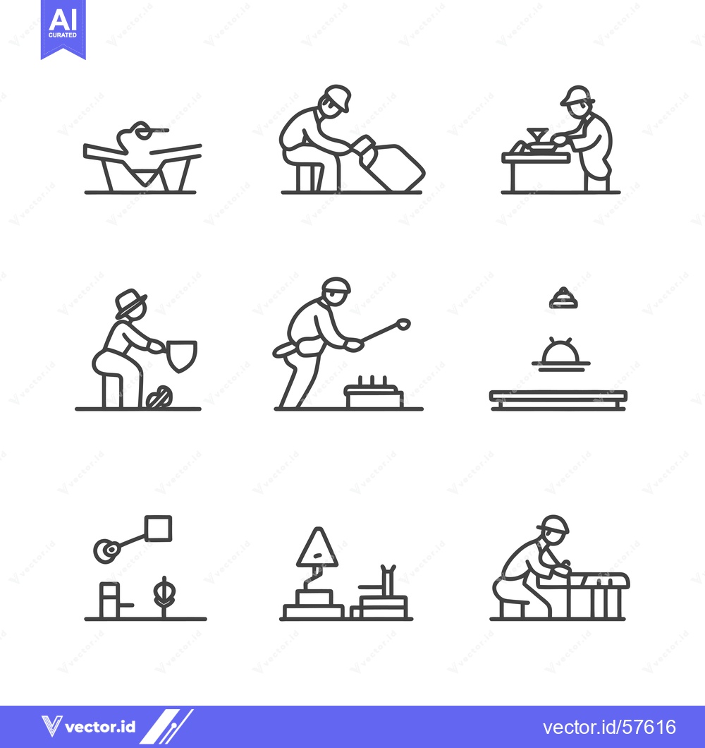 Premium Vector dari Line Drawings of Construction Workers and Equipment