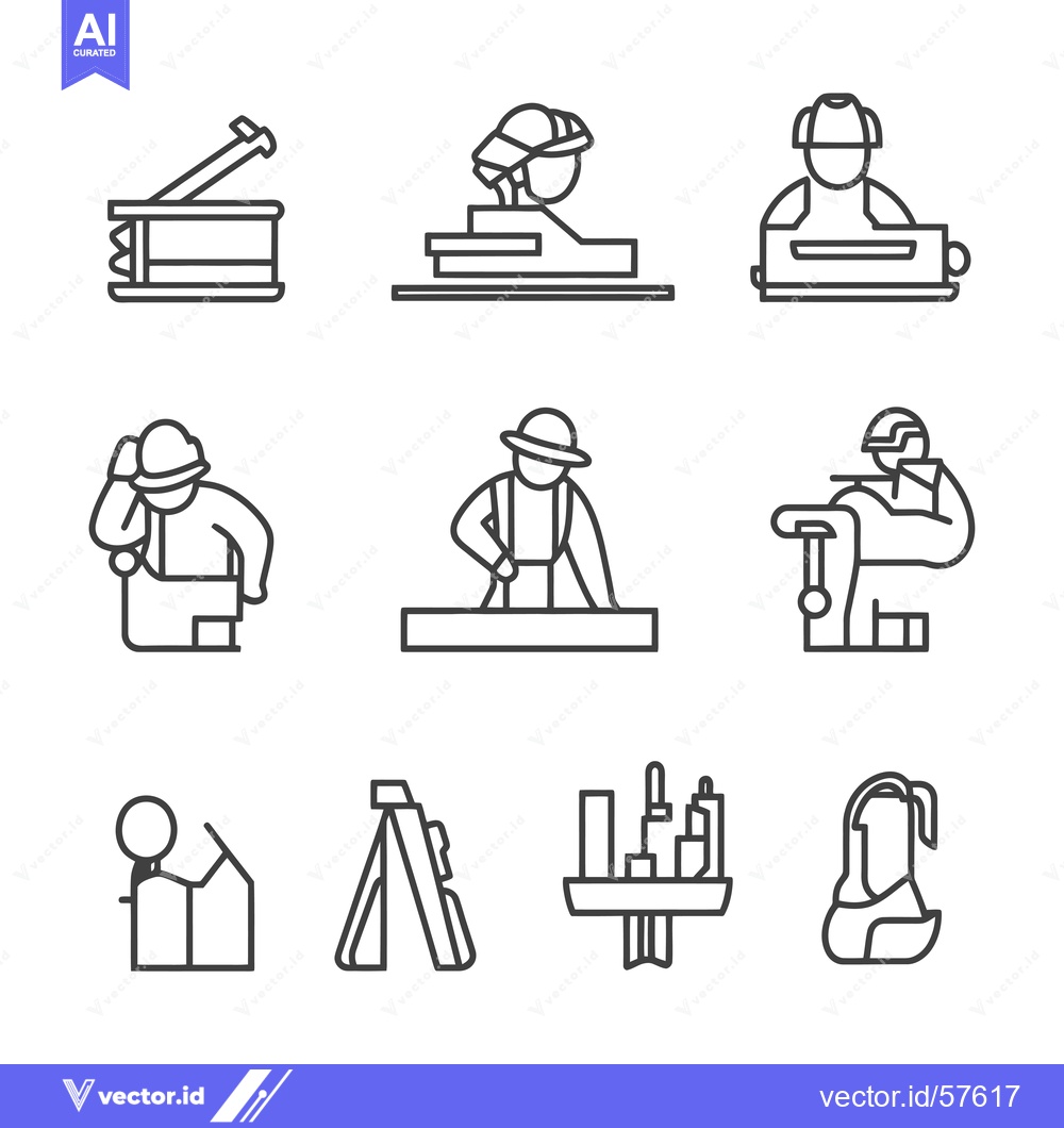 Premium Vector dari Line Drawings of Construction Workers and Tools