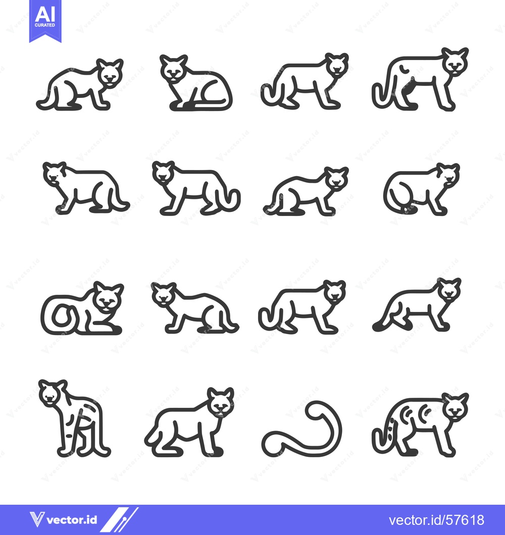 Premium Vector dari Line Drawings of Cougars in Various Poses