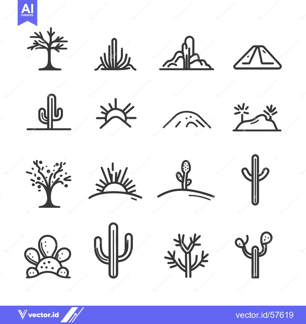 Premium Vector of Line Drawings of Desert Plants and Landscapes