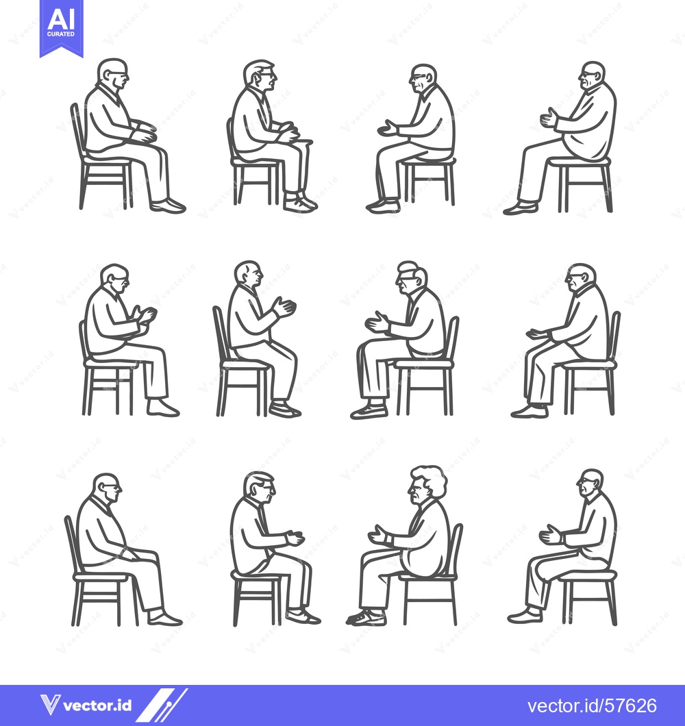 Premium Vector of Line Drawings of Elderly People Sitting on Chairs in Different Poses