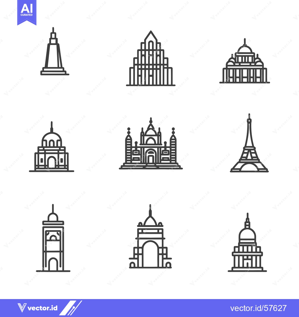 Premium Vector of Line Drawings of Famous World Landmarks