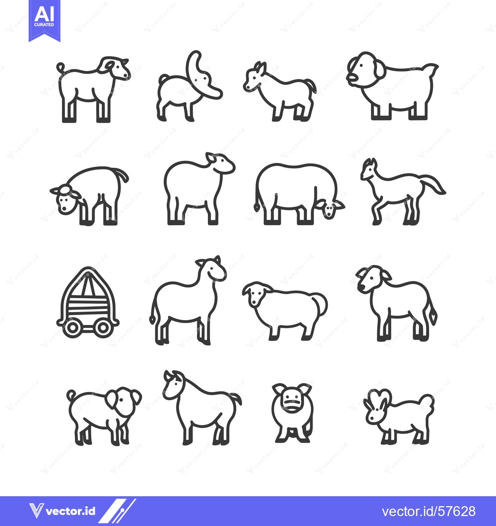 Premium Vector dari Line Drawings of Farm Animals and a Wagon