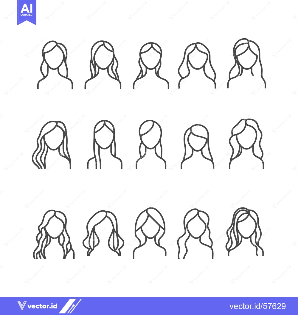 Premium Vector dari Line Drawings of Female Hairstyles