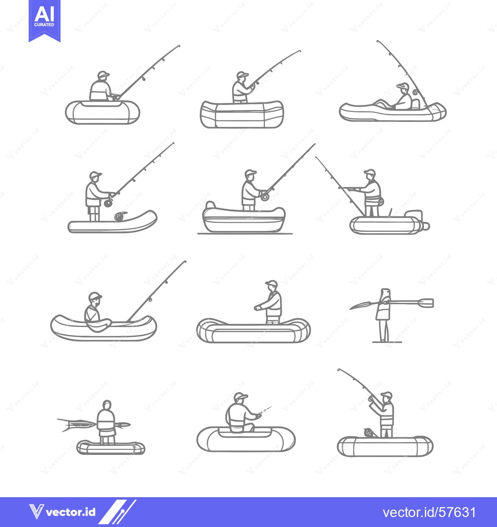 Premium Vector of Line Drawings of Fishermen in Boats and on Water