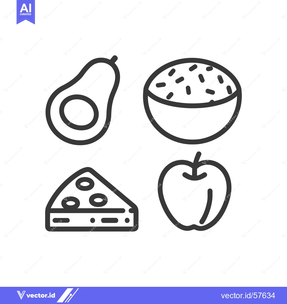 Premium Vector of Line Drawings of Healthy Food Items: Avocado, Rice, Cheese, and Apple