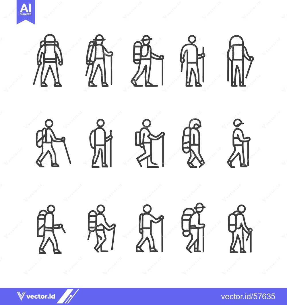 Premium Vector dari Line Drawings of Hikers with Backpacks and Sticks