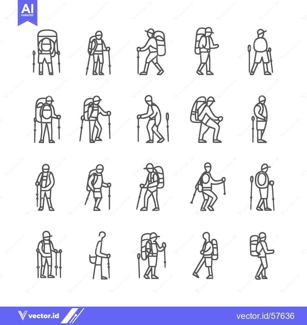 Premium Vector of Line Drawings of Hikers with Backpacks and Trekking Poles