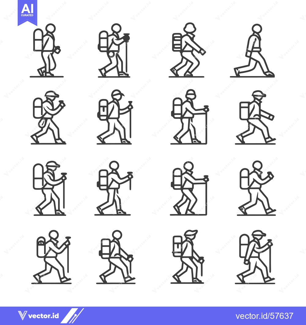 Premium Vector of Line Drawings of Hikers with Backpacks and Trekking Poles
