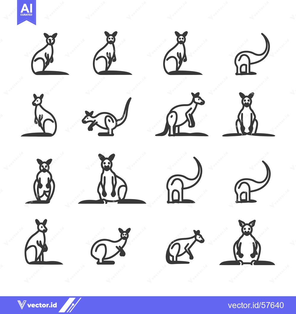 Premium Vector dari Line Drawings of Kangaroos in Various Poses