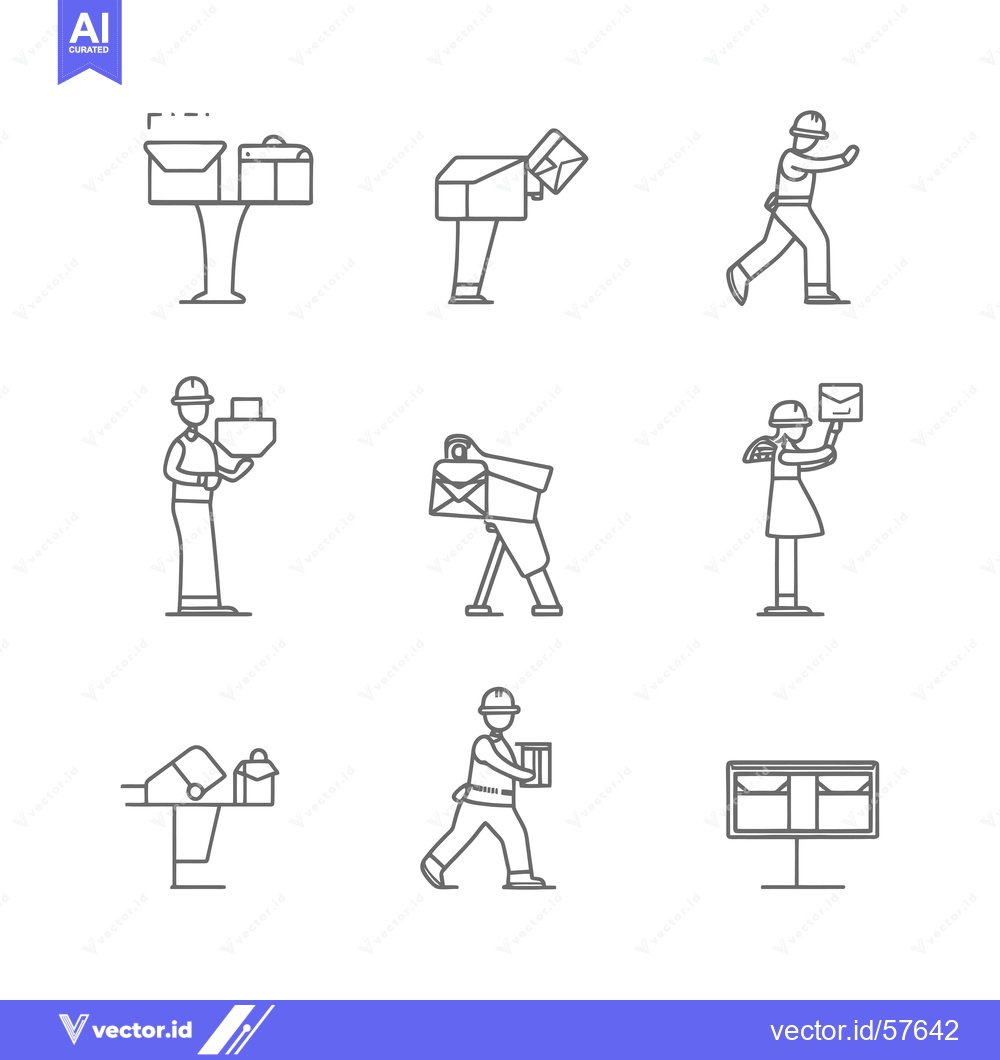 Premium Vector of Line Drawings of Mail Carriers and Mailboxes