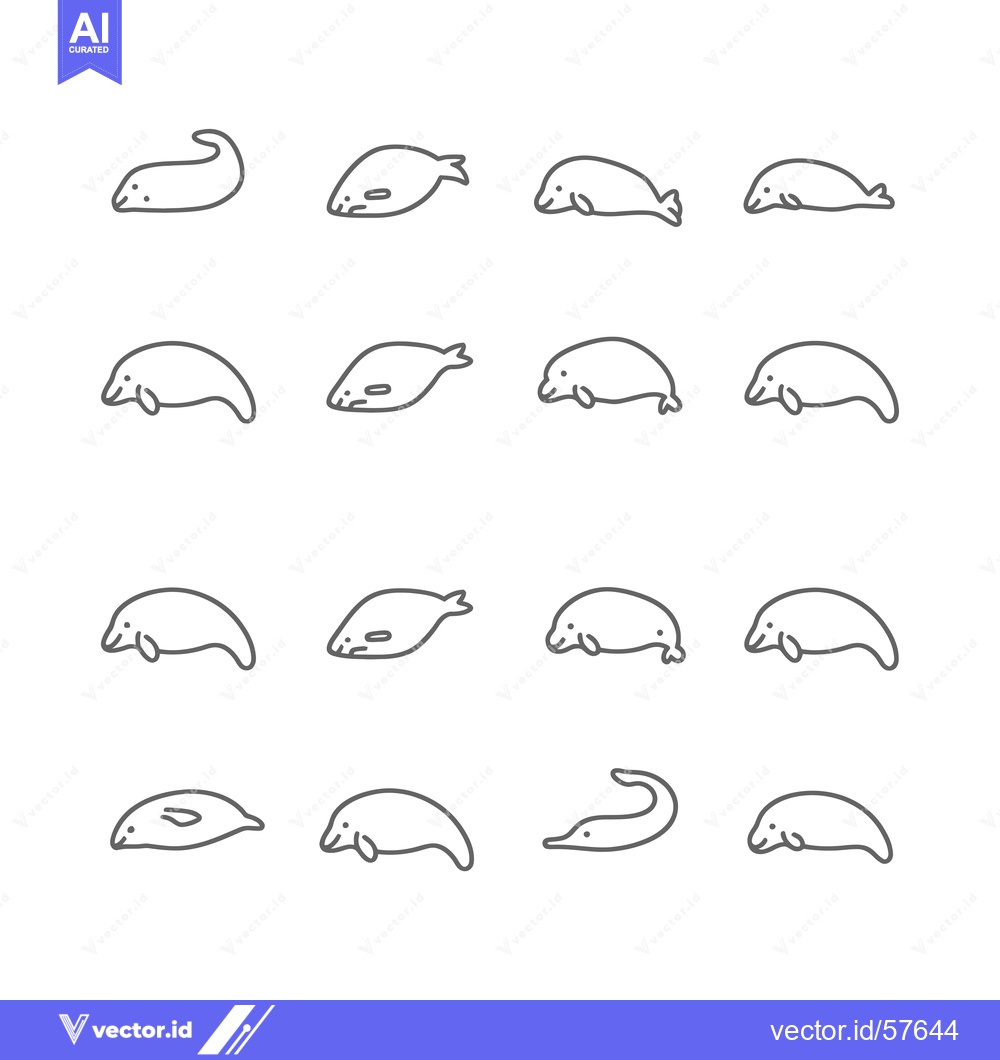 Premium Vector of Line Drawings of Manatees in Various Positions