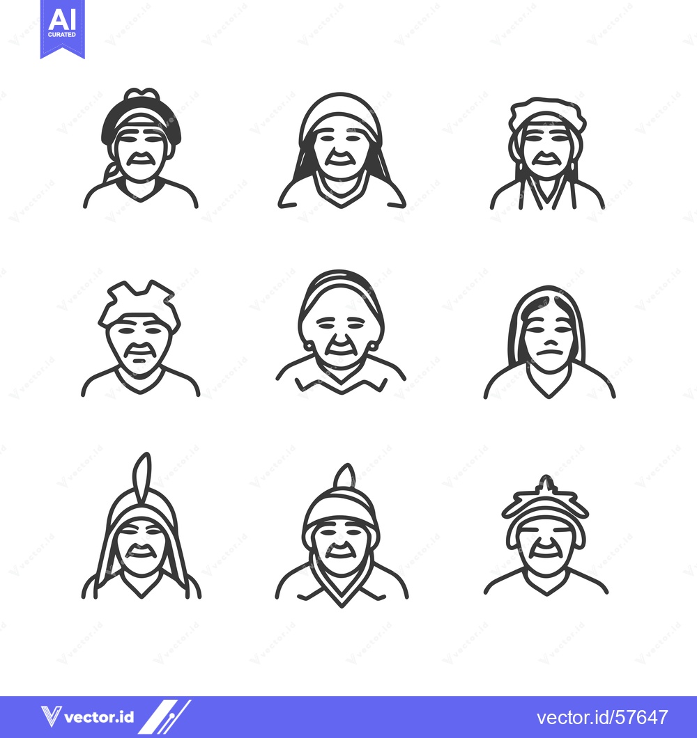 Premium Vector dari Line Drawings of Nine Elderly People Wearing Hats